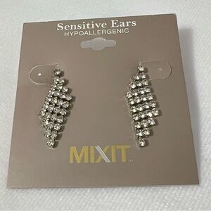 Mixit Dangle Rhinestone Earrings Silver Tone NEW Post Back Sensitive
